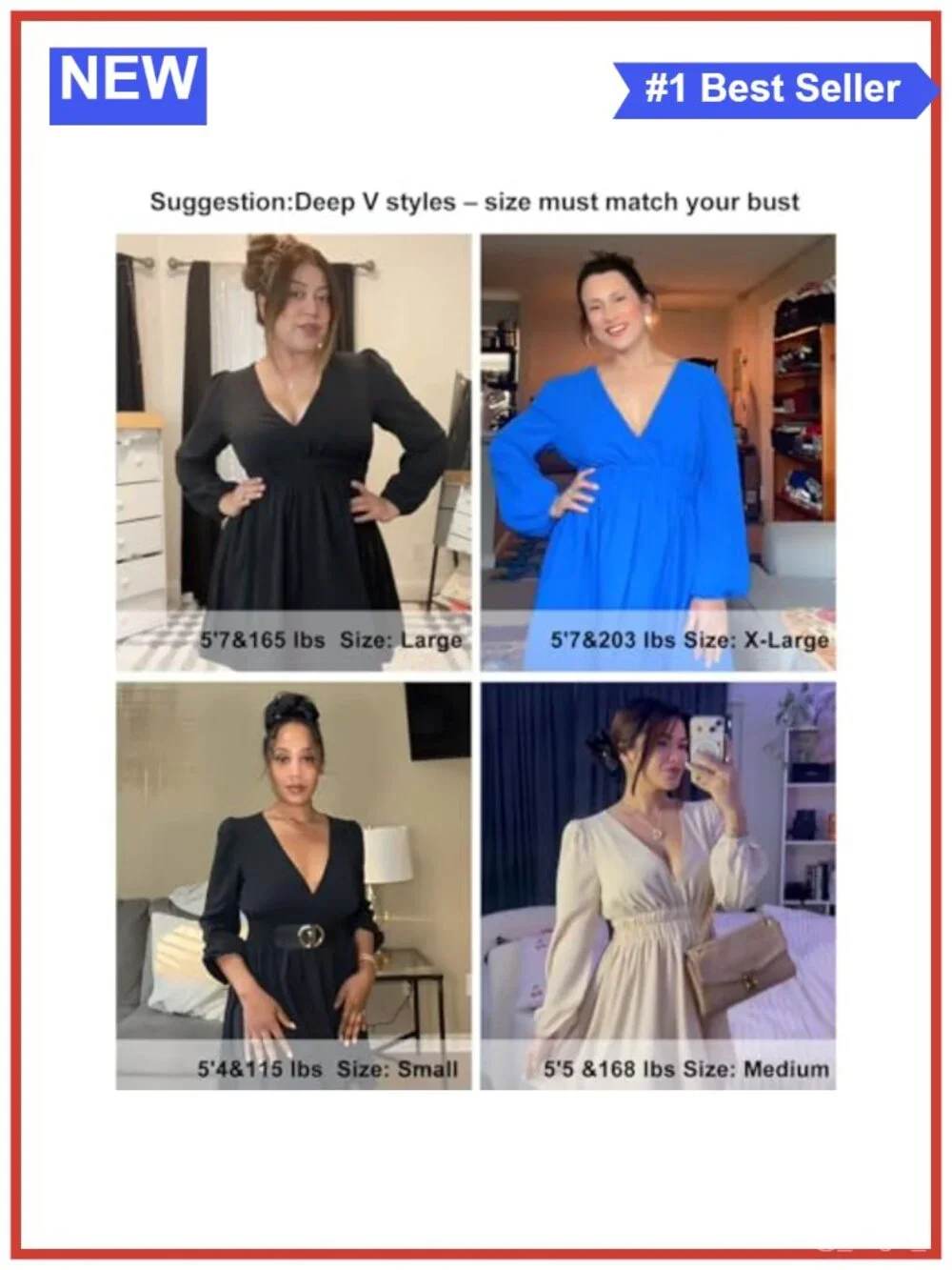 Women's Mini Deep V Long Sleeve Dress A-Line High Waisted Flowy Casual Cocktail